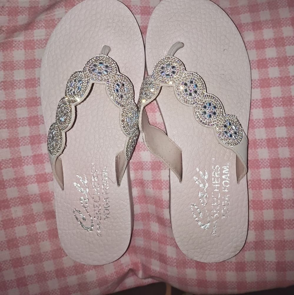 Pink Sparkly Skechers Flip Flops